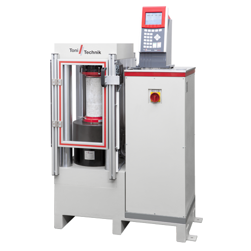 Fully automatic test plant compact design standard-compliant compressive strength tests building materials, preferably efficient routine tests quality control